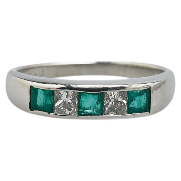 Pt900 プラチナ エメラルド0.54ct ダイヤ0.43ct 一文字 リング 指輪 メンズ 19号 【中古】
