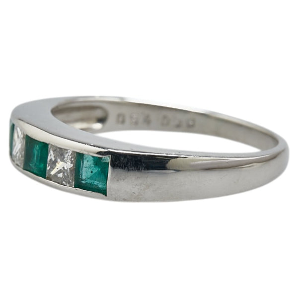 Pt900 プラチナ エメラルド0.54ct ダイヤ0.43ct 一文字 リング 指輪 メンズ 19号 【中古】