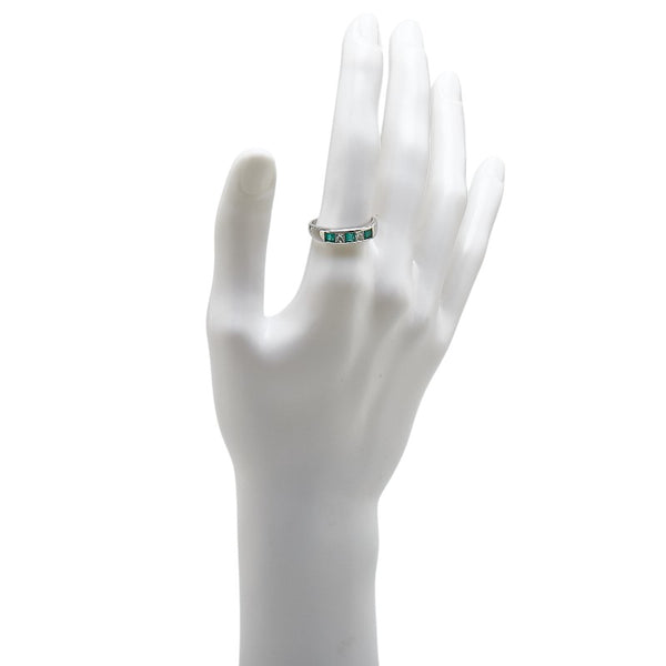 Pt900 プラチナ エメラルド0.54ct ダイヤ0.43ct 一文字 リング 指輪 メンズ 19号 【中古】