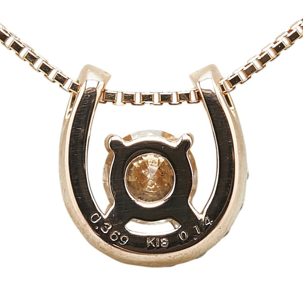 K18PG ピンクゴールド ダイヤ0.369ct ダイヤ0.14ct 馬蹄 ホースシュー モチーフ ベネチアンチェーン ネックレス レディース 【中古】