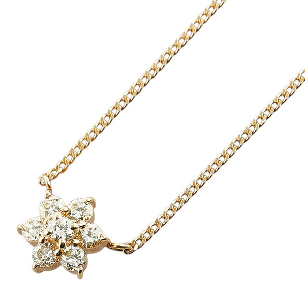 K18YG イエローゴールド ダイヤ0.50ct 花 フラワー モチーフ ネックレス レディース 【中古】