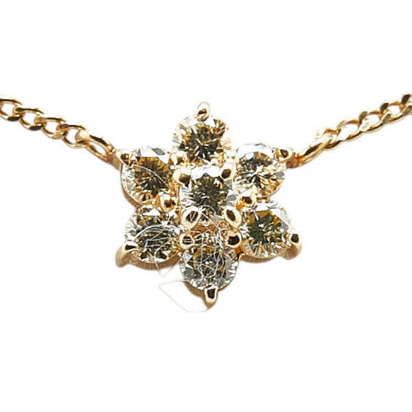 K18YG イエローゴールド ダイヤ0.50ct 花 フラワー モチーフ ネックレス レディース 【中古】