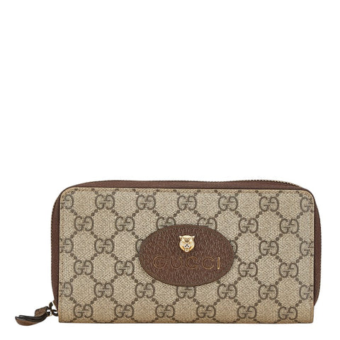 グッチ GGスプリーム ネオヴィンテージ ラウンドファスナー 長財布 473953 ベージュ ブラウン PVC レザー レディース GUCCI 【中古】