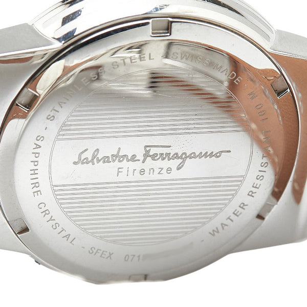 サルヴァトーレフェラガモ F-80 型押し 腕時計 クオーツ ネイビー文字盤 ステンレススチール レザー メンズ Salvatore Ferragamo 【中古】