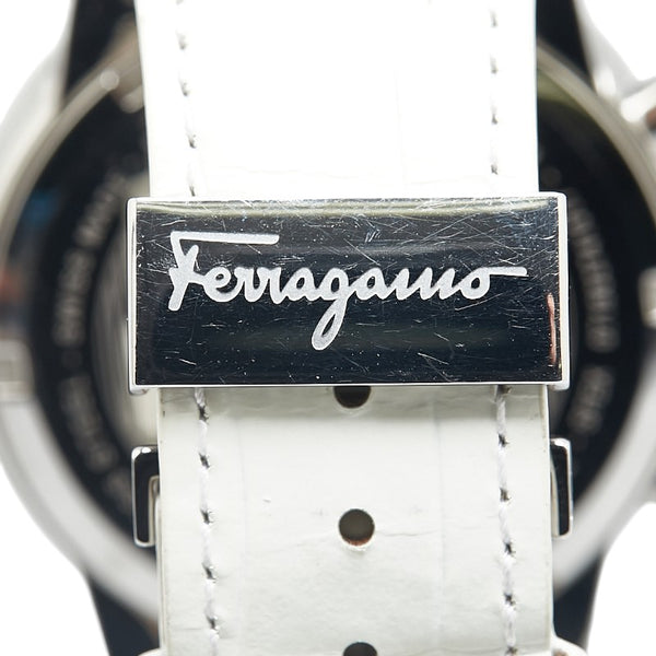 サルヴァトーレフェラガモ F-80 型押し 腕時計 クオーツ ネイビー文字盤 ステンレススチール レザー メンズ Salvatore Ferragamo 【中古】