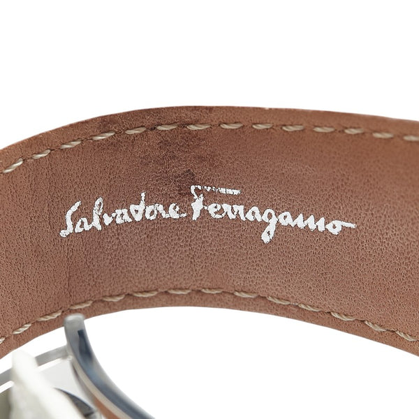 サルヴァトーレフェラガモ F-80 型押し 腕時計 クオーツ ネイビー文字盤 ステンレススチール レザー メンズ Salvatore Ferragamo 【中古】