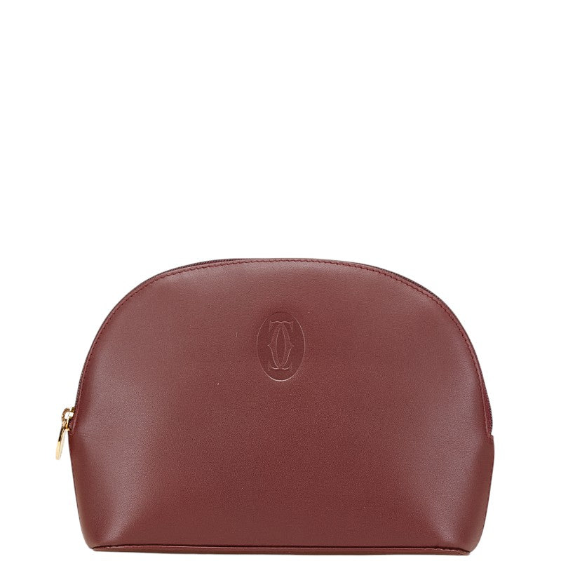 カルティエ マストライン ポーチ ワインレッド ボルドー レザー レディース CARTIER 【中古】