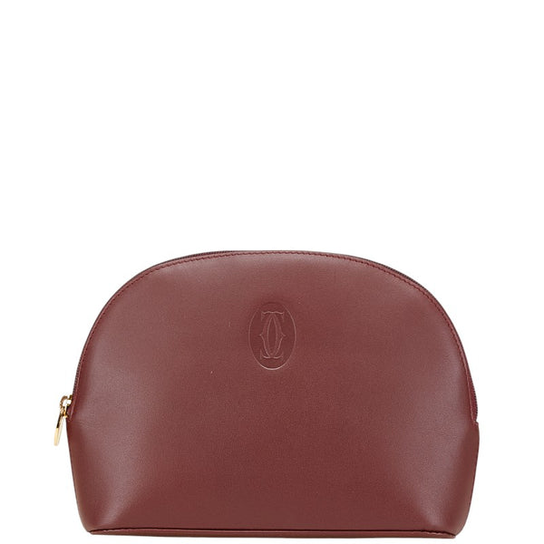 カルティエ マストライン ポーチ ワインレッド ボルドー レザー レディース CARTIER 【中古】