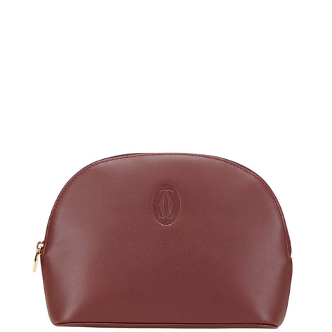 カルティエ マストライン ポーチ ワインレッド ボルドー レザー レディース CARTIER 【中古】