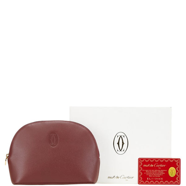 カルティエ マストライン ポーチ ワインレッド ボルドー レザー レディース CARTIER 【中古】