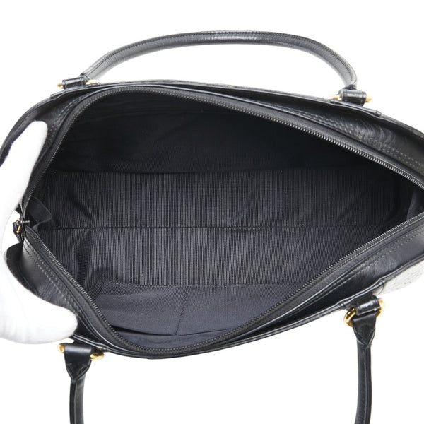ハマノ クロコ型押し ハンドバッグ ブラック レザー レディース HAMANO 【中古】