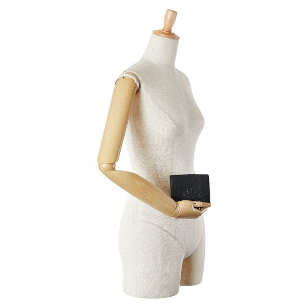 シャネル ココマーク 三つ折り財布 コンパクトウォレット ブラック キャビアスキン レディース CHANEL 【中古】