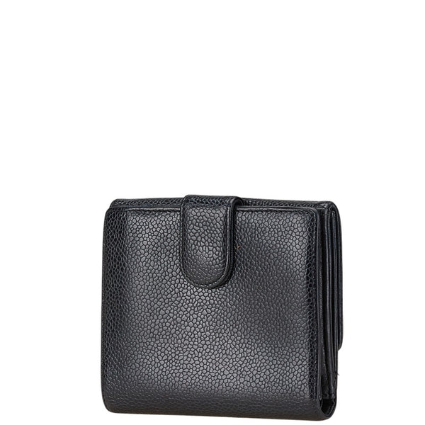 シャネル ココマーク 三つ折り財布 コンパクトウォレット ブラック キャビアスキン レディース CHANEL 【中古】