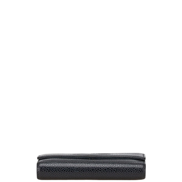 シャネル ココマーク 三つ折り財布 コンパクトウォレット ブラック キャビアスキン レディース CHANEL 【中古】