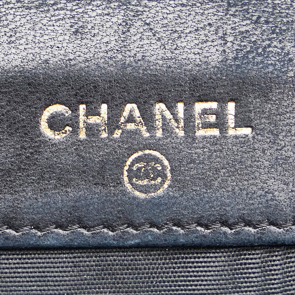 シャネル ココマーク 三つ折り財布 コンパクトウォレット ブラック キャビアスキン レディース CHANEL 【中古】