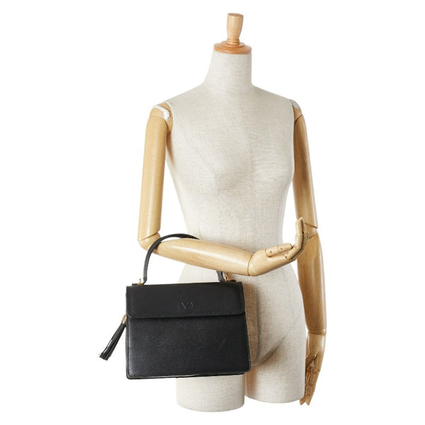ヴァレンチノ ロゴ ハンドバッグ ブラック レザー レディース Valentino 【中古】
