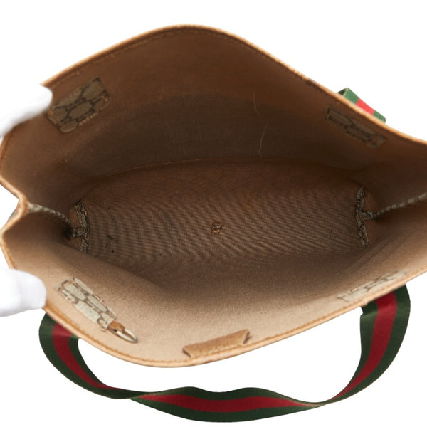 グッチ GGプラス シェリーライン ハンドバッグ トートバッグ ブラウン ベージュ キャンバス レディース GUCCI 【中古】