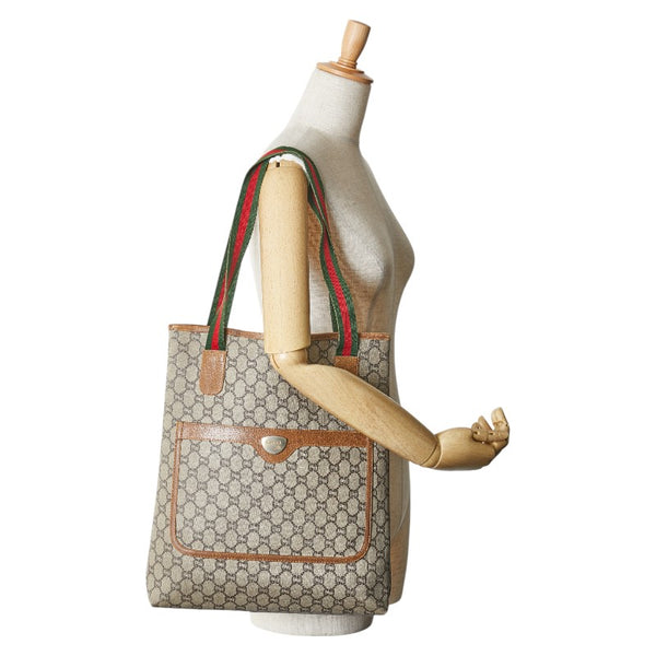 グッチ GGプラス シェリーライン ハンドバッグ トートバッグ ブラウン ベージュ キャンバス レディース GUCCI 【中古】