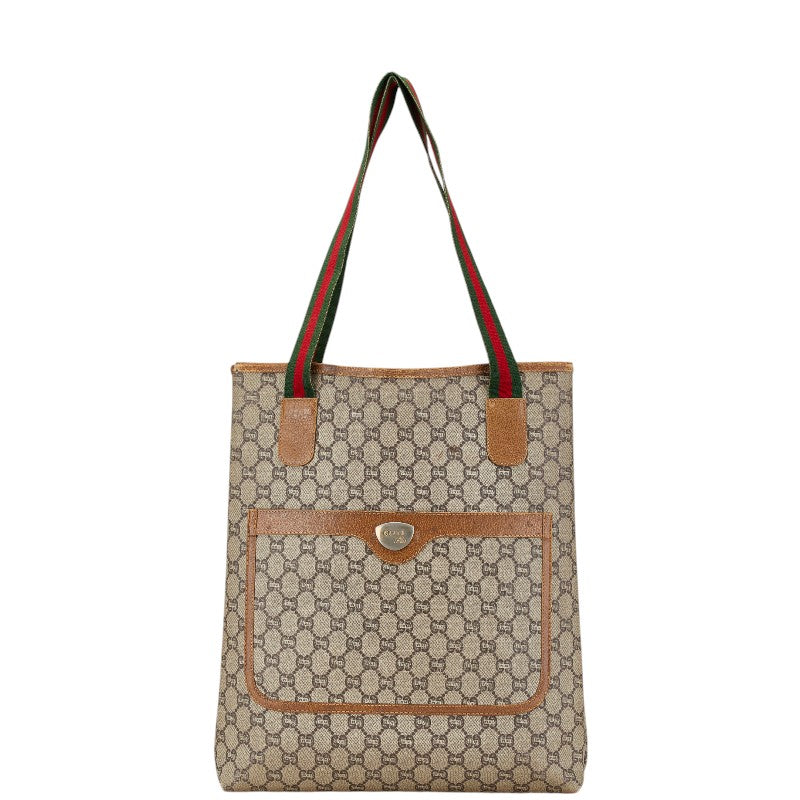 グッチ GGプラス シェリーライン ハンドバッグ トートバッグ ブラウン ベージュ キャンバス レディース GUCCI 【中古】