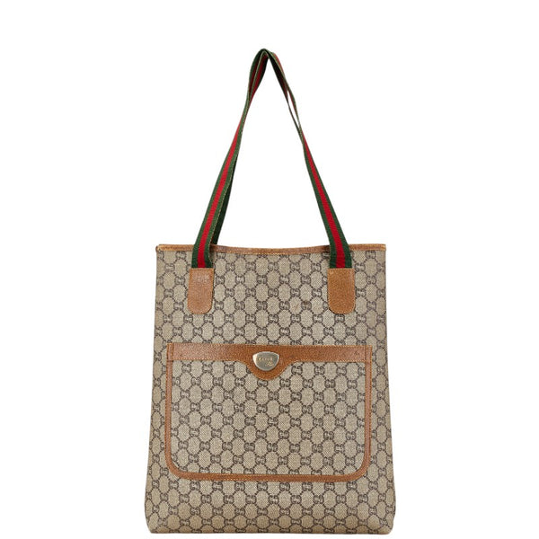 グッチ GGプラス シェリーライン ハンドバッグ トートバッグ ブラウン ベージュ キャンバス レディース GUCCI 【中古】