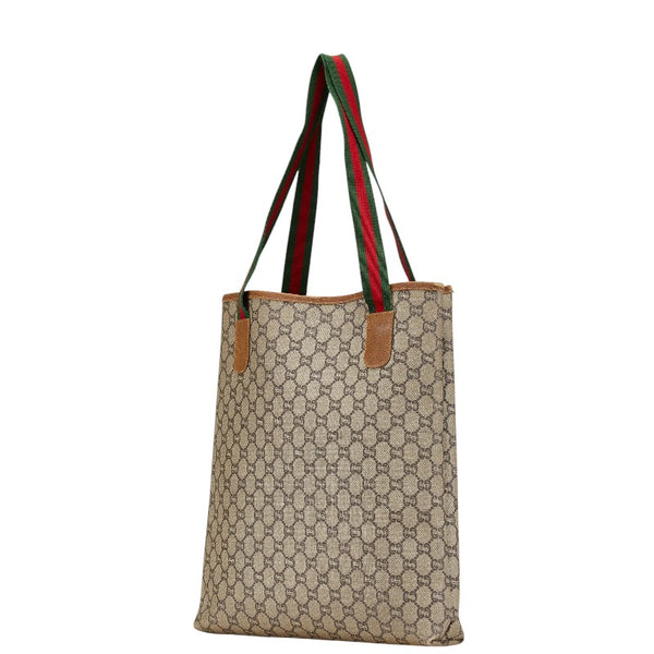 グッチ GGプラス シェリーライン ハンドバッグ トートバッグ ブラウン ベージュ キャンバス レディース GUCCI 【中古】