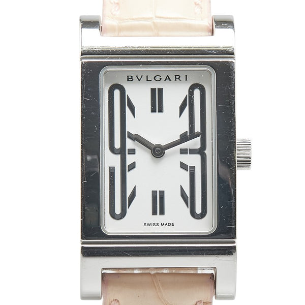 ブルガリ レッタンゴロ 型押し 腕時計 RT39S クオーツ ホワイト文字盤 ステンレススチール レザー レディース BVLGARI 【中古】