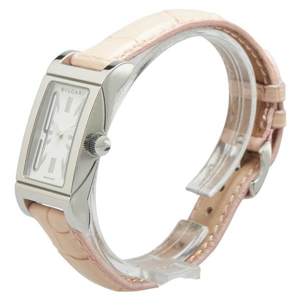 ブルガリ レッタンゴロ 型押し 腕時計 RT39S クオーツ ホワイト文字盤 ステンレススチール レザー レディース BVLGARI 【中古】