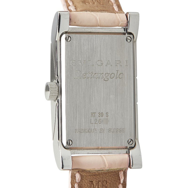 ブルガリ レッタンゴロ 型押し 腕時計 RT39S クオーツ ホワイト文字盤 ステンレススチール レザー レディース BVLGARI 【中古】