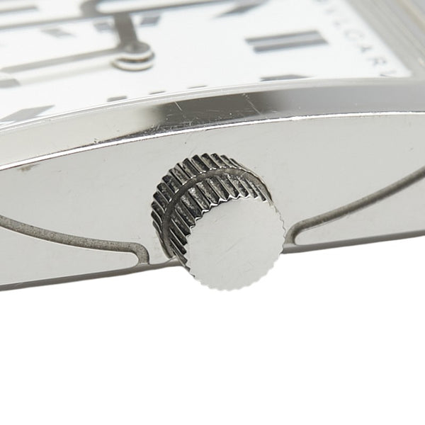 ブルガリ レッタンゴロ 型押し 腕時計 RT39S クオーツ ホワイト文字盤 ステンレススチール レザー レディース BVLGARI 【中古】