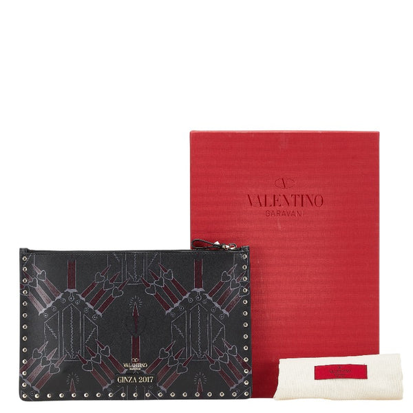 ヴァレンティノ ロックスタッズ ラブブレード ハート クラッチバッグ MW2P0269CTY ブラック レザー レディース VALENTINO 【中古】