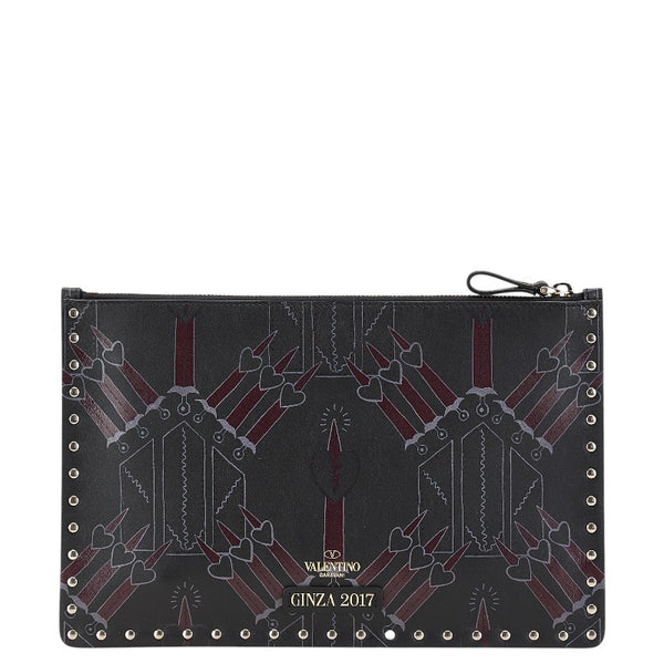 ヴァレンティノ ロックスタッズ ラブブレード ハート クラッチバッグ MW2P0269CTY ブラック レザー レディース VALENTINO 【中古】