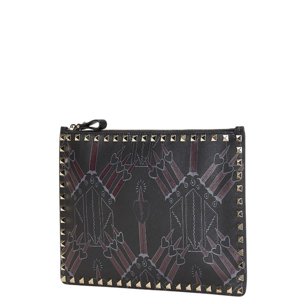 ヴァレンティノ ロックスタッズ ラブブレード ハート クラッチバッグ MW2P0269CTY ブラック レザー レディース VALENTINO 【中古】