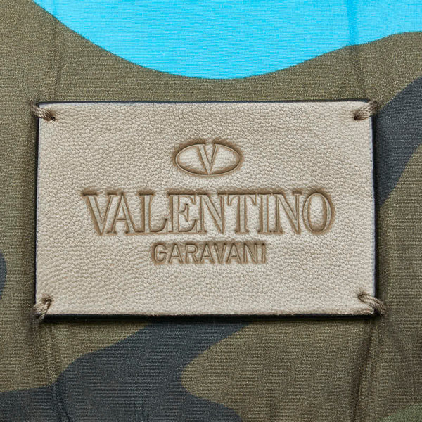 ヴァレンティノ カモフラージュ 迷彩 リュック バックパック カーキグリーン ブルー ナイロン レザー レディース VALENTINO 【中古】