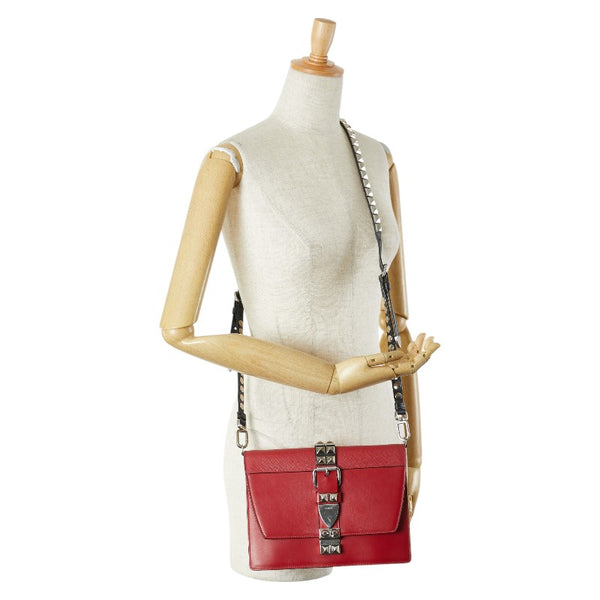 プラダ エレクトラ スタッズ 斜め掛け ショルダーバッグ  レッド レザー サフィアーノ レディース PRADA 【中古】