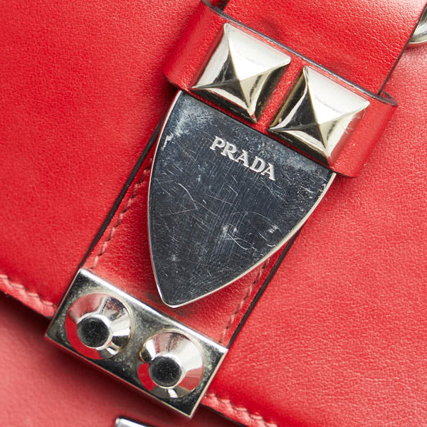 プラダ エレクトラ スタッズ 斜め掛け ショルダーバッグ  レッド レザー サフィアーノ レディース PRADA 【中古】