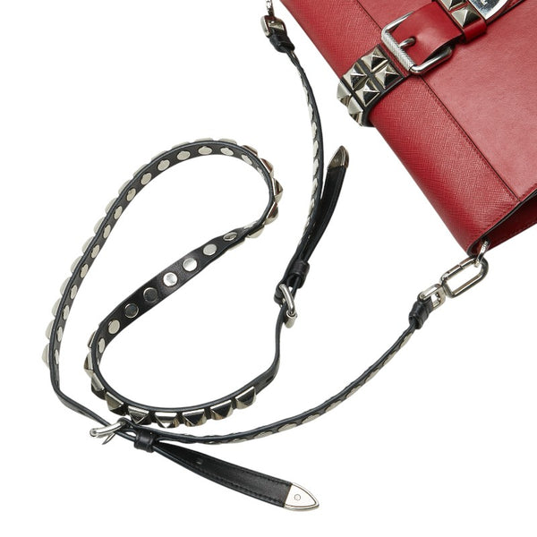 プラダ エレクトラ スタッズ 斜め掛け ショルダーバッグ  レッド レザー サフィアーノ レディース PRADA 【中古】