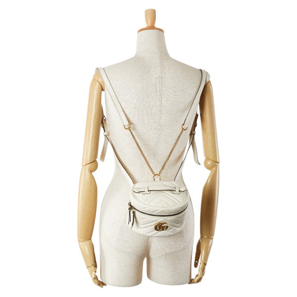 グッチ GGマーモント チェーン ミニ リュック バックパック 598594 ホワイト レザー レディース GUCCI 【中古】