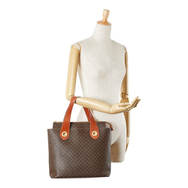 セリーヌ マカダム ハンドバッグ トートバッグ ブラウン PVC レザー レディース CELINE 【中古】