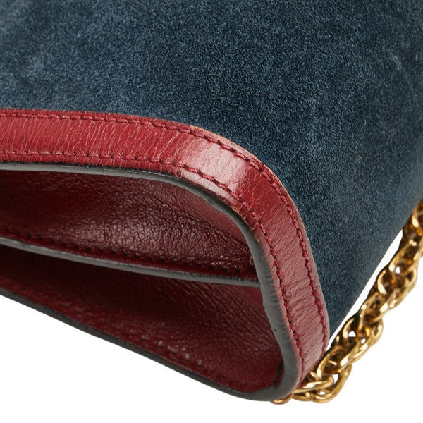 グッチ オフィディア 斜め掛け チェーン ショルダーバッグ 503877 ネイビー レッド レザー スエード レディース GUCCI 【中古】