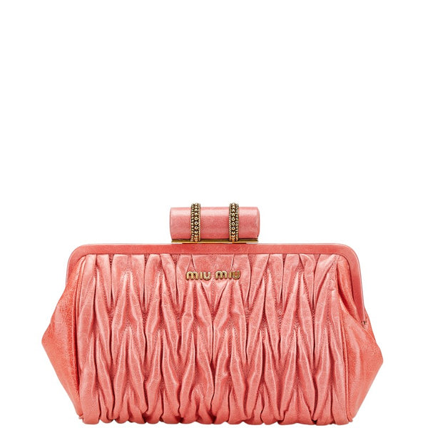 ミュウミュウ ロゴ クラッチバッグ ピンク レザー レディース MIUMIU 【中古】