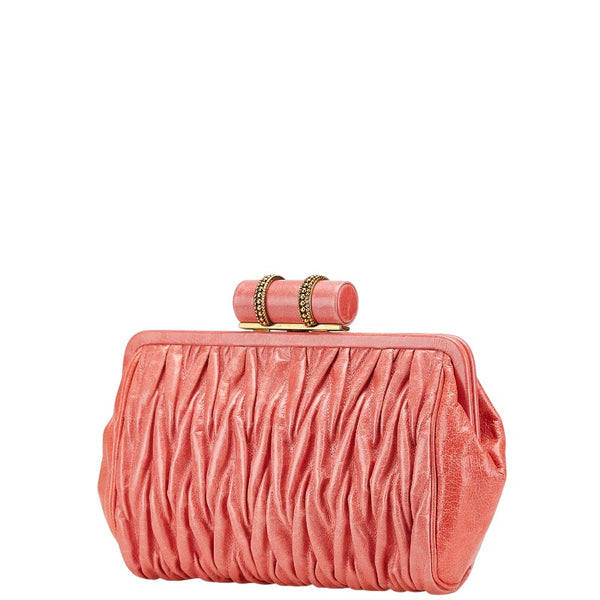 ミュウミュウ ロゴ クラッチバッグ ピンク レザー レディース MIUMIU 【中古】
