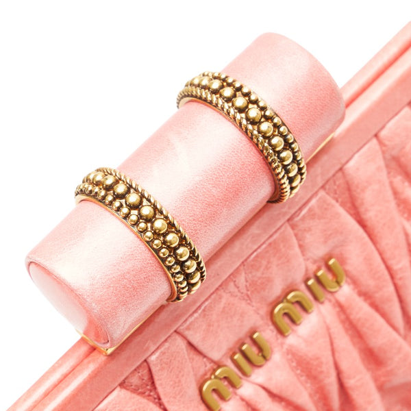 ミュウミュウ ロゴ クラッチバッグ ピンク レザー レディース MIUMIU 【中古】
