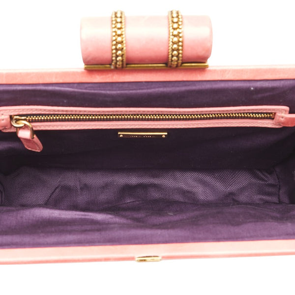 ミュウミュウ ロゴ クラッチバッグ ピンク レザー レディース MIUMIU 【中古】