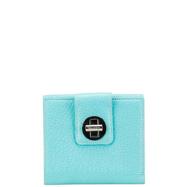ティファニー 三つ折り財布 ライトブルー レザー レディース TIFFANY&Co. 【中古】