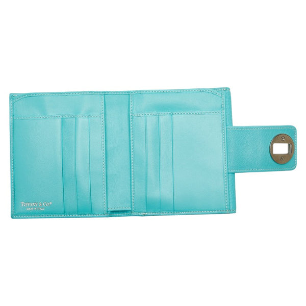 ティファニー 三つ折り財布 ライトブルー レザー レディース TIFFANY&Co. 【中古】