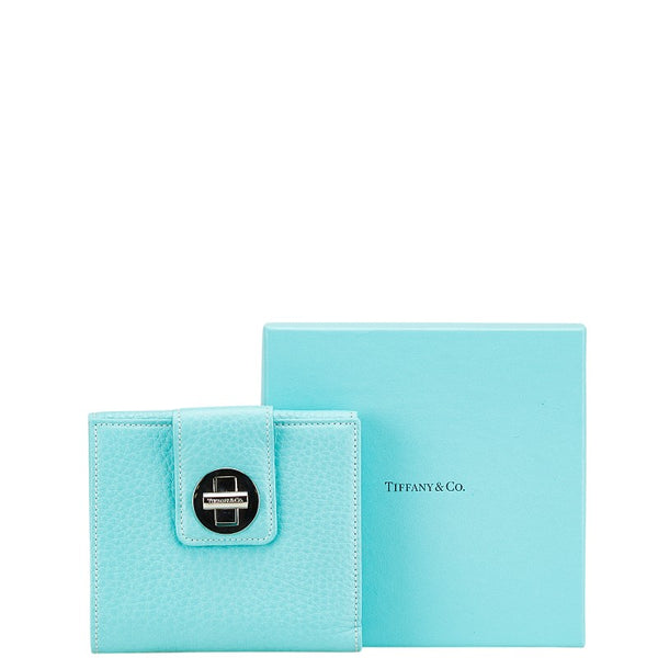 ティファニー 三つ折り財布 ライトブルー レザー レディース TIFFANY&Co. 【中古】