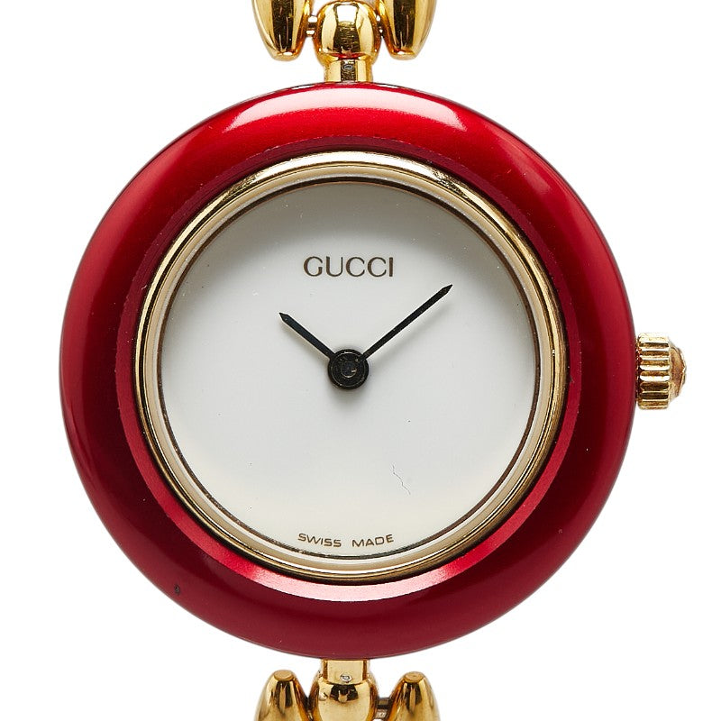 グッチ チェンジベゼル 腕時計 11/12.2 クオーツ ホワイト文字盤 ステンレススチール レディース GUCCI 【中古】