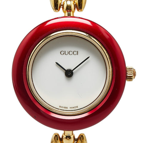 グッチ チェンジベゼル 腕時計 11/12.2 クオーツ ホワイト文字盤 ステンレススチール レディース GUCCI 【中古】