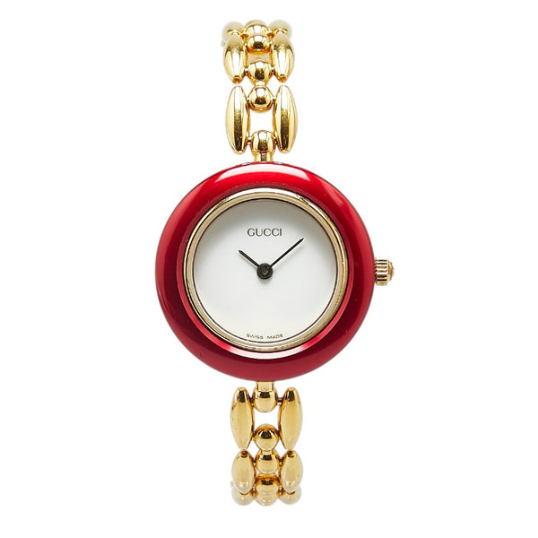 グッチ チェンジベゼル 腕時計 11/12.2 クオーツ ホワイト文字盤 ステンレススチール レディース GUCCI 【中古】