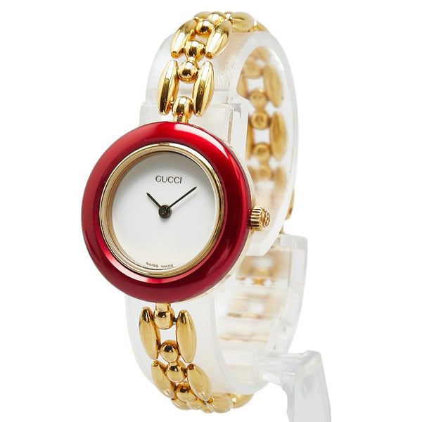 グッチ チェンジベゼル 腕時計 11/12.2 クオーツ ホワイト文字盤 ステンレススチール レディース GUCCI 【中古】